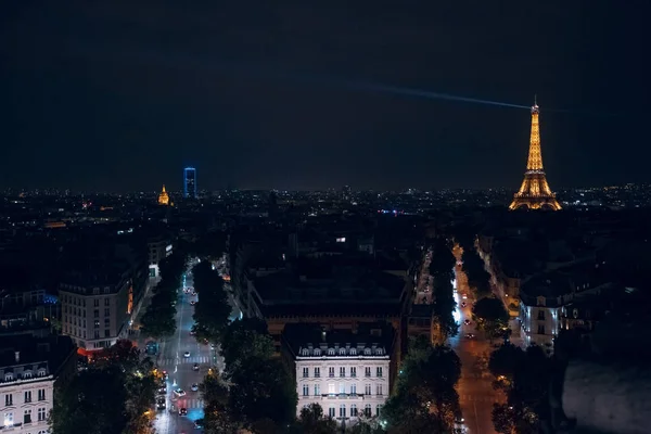 Noční Pohled Eiffelovu Věž Oblouku Triomphe — Stock fotografie