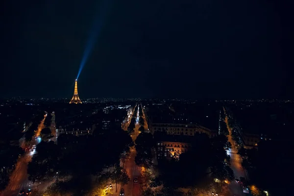 Noční Pohled Eiffelovu Věž Oblouku Triomphe — Stock fotografie