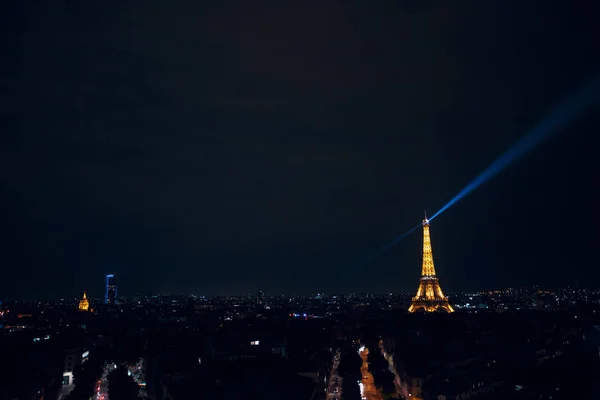 Noční Pohled Eiffelovu Věž Oblouku Triomphe — Stock fotografie