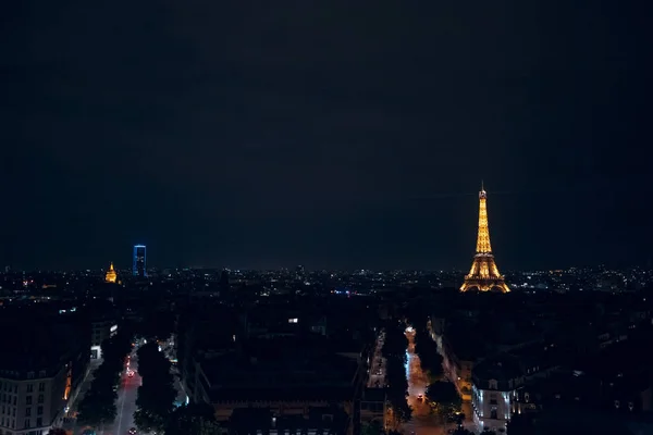 Arc Triomphe Den Eyfel Kulesi Nin Gece Manzarası — Stok fotoğraf