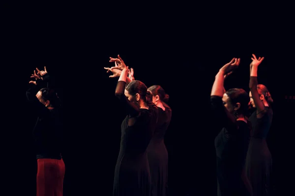 Flamenco dancer in traditional costume. Flamenco spanish passion dance on stage. — 图库照片