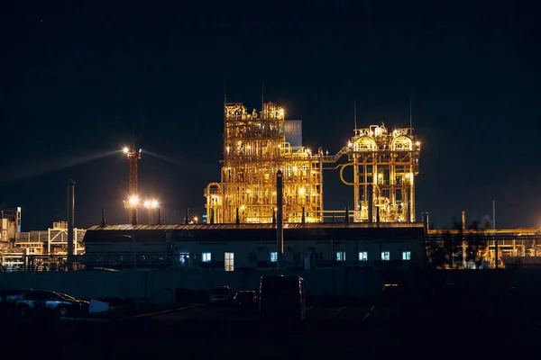 Petrochemical Factory Plant with lights at night