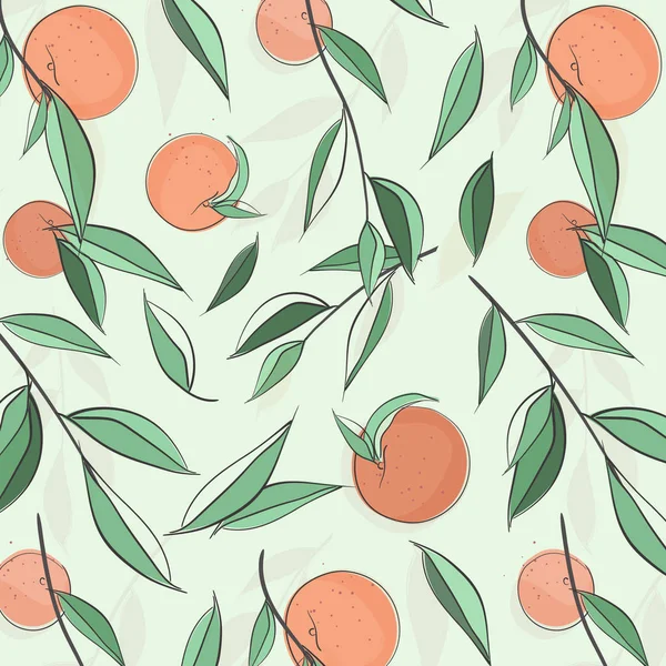 Bannière pêche aux fruits d'été. Illustration de croquis vectoriels. Feuilles exotiques motif nectarine. Impression couleur pastel. Doodle texture douce. Fond floral jungle botanique. Plage collection nature — Image vectorielle