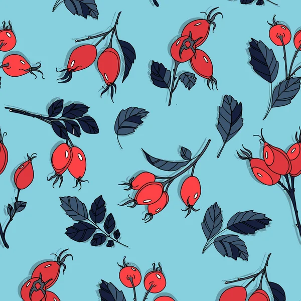 Beau motif floral de baies rouges viorne et de feuilles marines. Aquarelle vacances baie contraste textile. Décoration florale naturelle imprimée. Contexte botanique . — Image vectorielle