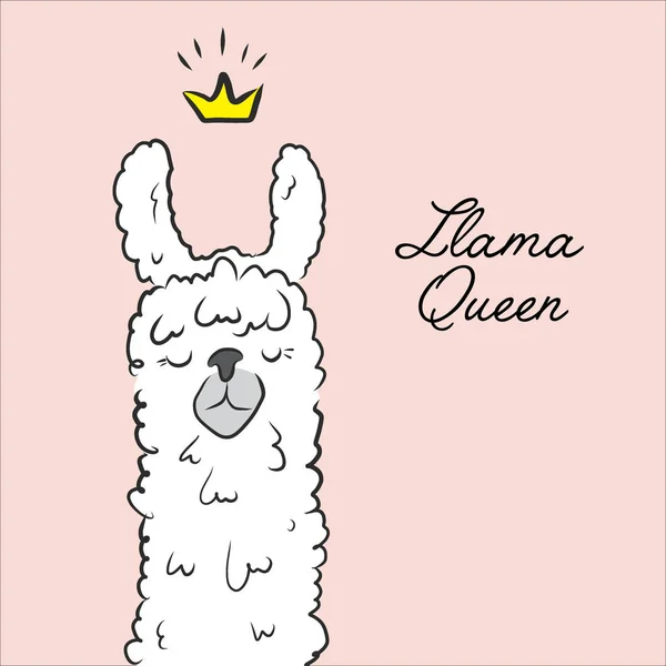 Dibujo Reina Llama Animal Linda Alpaca Dibujos Animados Con Ilustración — Vector de stock