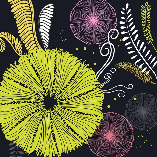 Ilustração Com Flores Ramo Palma Folhas Textura Floral Contraste Criativo — Vetor de Stock