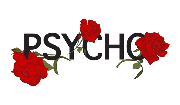 Psychotext Mit Roter Rosen Illustration Typografie Slogan Mit Rosa Shirt — Stockvektor