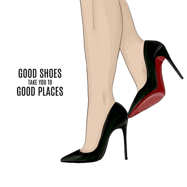 Frau Schöne Beine Auf Stileto High Heels Schuhe Mode Illustration — Stockvektor