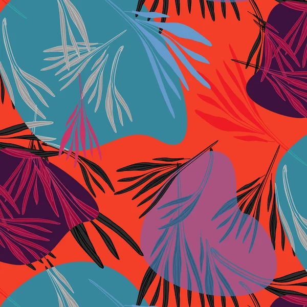 Τροπικούς Φοίνικες Πολύχρωμο Φόντο Φύλλο Έντονο Καλοκαιρινό Floral Εικονογράφηση Φορέα — Διανυσματικό Αρχείο