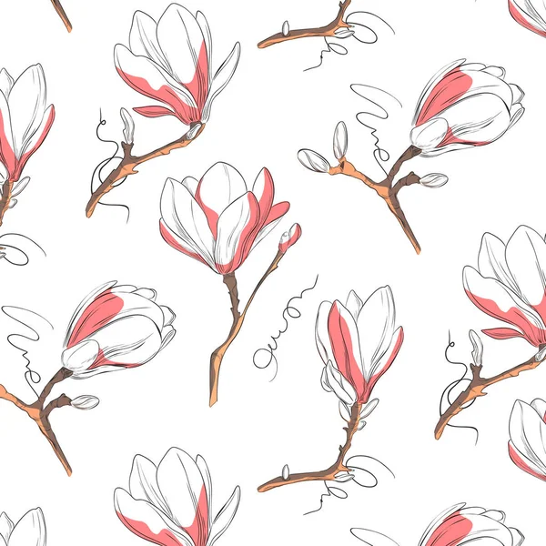 Modèle Fleur Magnolia Répétez Texture Botanique Avec Des Fleurs Bleu — Image vectorielle