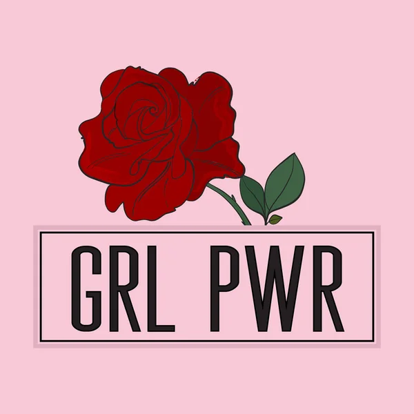 Κορίτσι δύναμη σύνθημα με τριαντάφυλλα σε ροζ φόντο. — Διανυσματικό Αρχείο