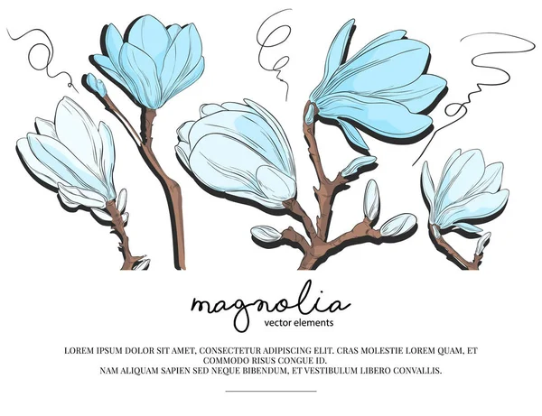 Diseño Plantilla Tarjeta Invitación Boda Floral Con Flores Magnolia Blancas — Vector de stock