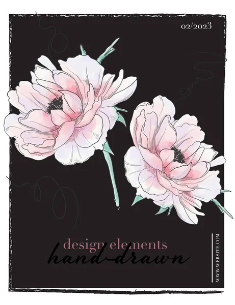 Botanical Boda Invitación Tarjeta Plantilla Diseño Rosa Peonía Flores Tarjeta — Archivo Imágenes Vectoriales