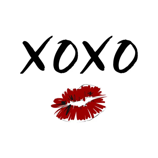Xoxo Zucht Met Mooie Rode Lippen Vectorillustratie Mode Kus Symbool — Stockvector
