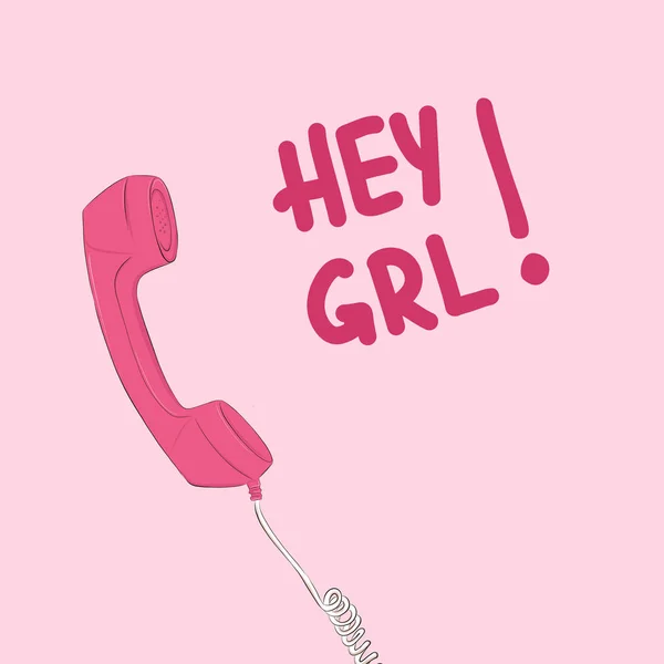 Hey Slogan Ragazza Con Telefono Rosa Illustrazione Shirt Vettoriale Qoman — Vettoriale Stock