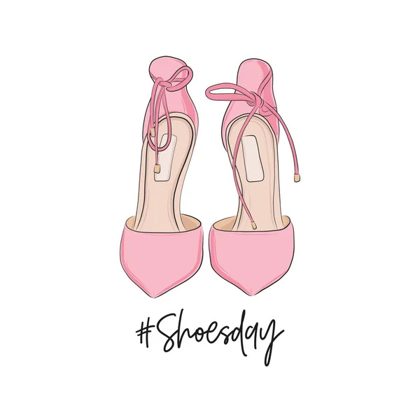 Ilustração Shoeday Com Saltos Rosa Isolado Fundo Branco Salto Estilete — Vetor de Stock