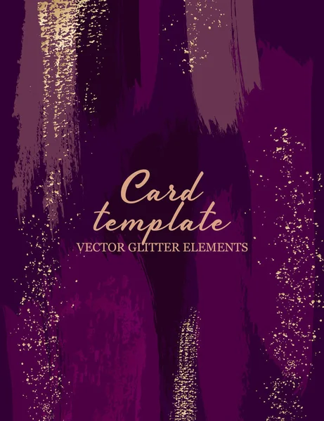 Vector hand getekend penseelstreek Trouwkaart. Luxe kaart met glitter slagen template. Wenskaart met folie ANF grunge elementen decoratie. — Stockvector