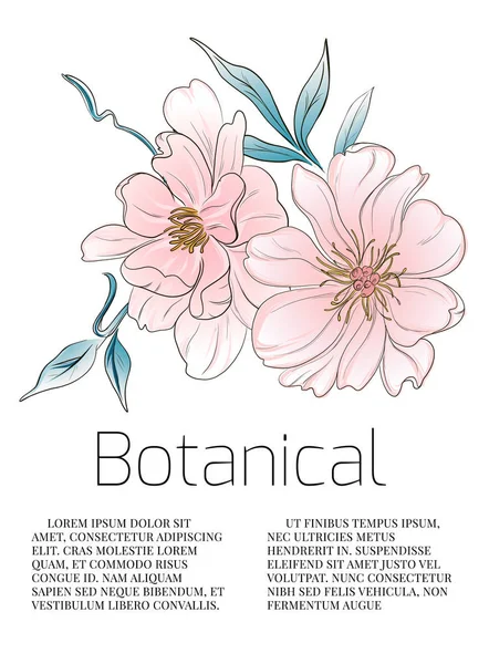 Acuarela peonía flores tarjeta botánica. Ilustración floral de tarjeta de boda. Fondo de arte hermoso dibujado a mano . — Archivo Imágenes Vectoriales