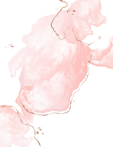 Диноидное флюидное розовое искусство с акварельными спреями и золотыми глазками гладит. Гламурная свадебная отделка. Нежный фон презентации розового золота — стоковый вектор