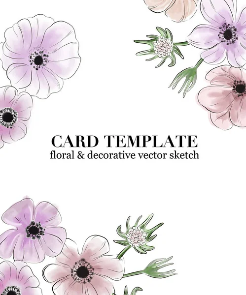 Saludo floral, diseño de plantilla de tarjeta de invitación con arte botánico violeta. plantilla de boda . — Vector de stock