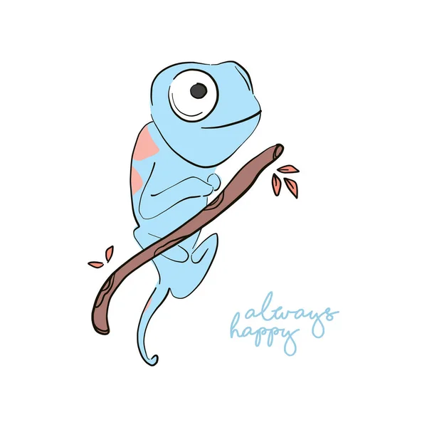 Siempre feliz estampado de iguana. ilustración lagarto dibujado a mano, escandinavo estilo niños roon decoración. Animales de vida silvestre arte — Vector de stock