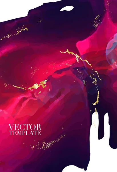 Vector moderne alcohol inkt rood, roze, donker violet kleuren. Dynamische vloeistofstroom. Creatieve decoratie. Kunststof textuur inkt artwork — Stockvector