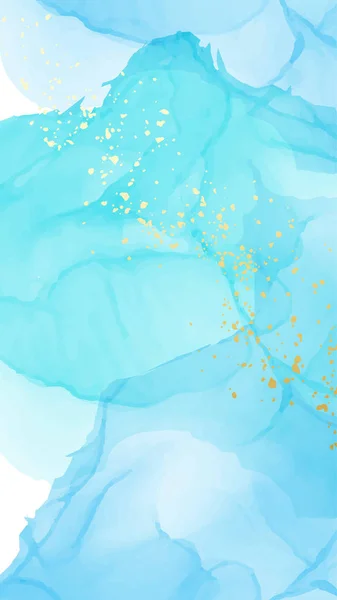 Vector aquarel herhaling vloeibare stroom in marineblauw kleuren met gouden Glitters. Vector contrast alcohol inkt grunge abstracte achtergrond. Benner ontwerpsjabloon — Stockvector