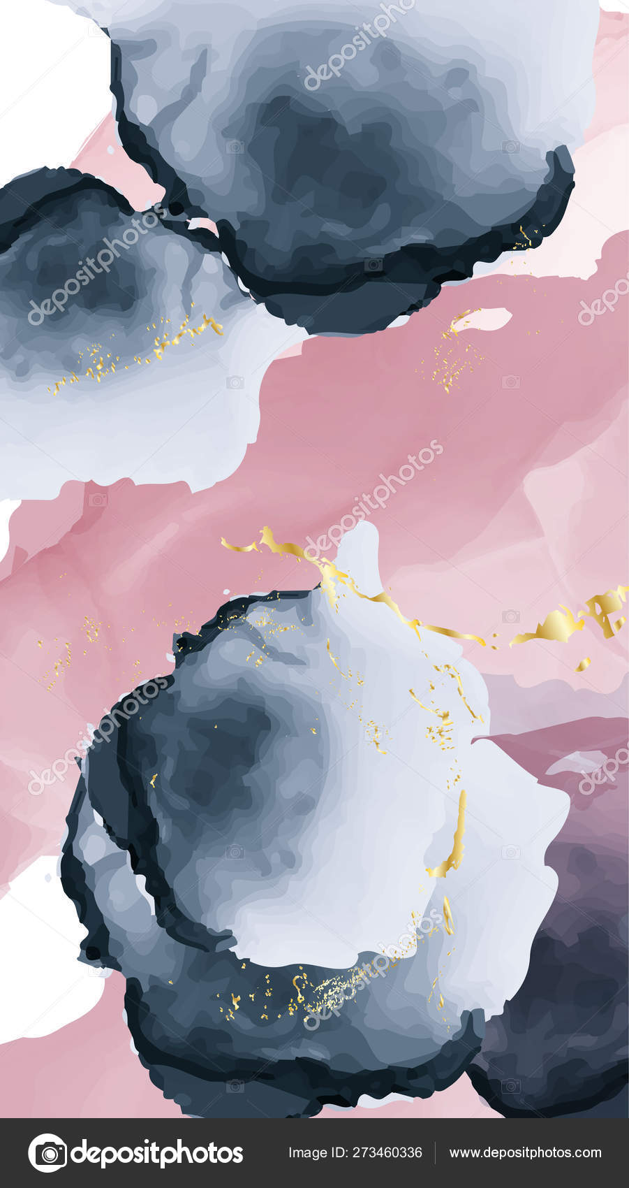 Pastel Navy Pink Gold Old Texture Alcohol Ink Design Trendy