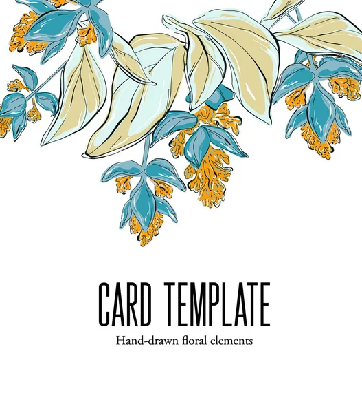 Botanical bosquejo floral dibujado a mano. invitación de la boda, diseño de la plantilla de la tarjeta, hojas de jardín hawaii blanco fondo, estilo vintage — Vector de stock
