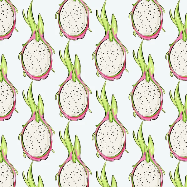 Το σχέδιο επαναλήψεων του pitaya. Διάνυσμα τροπικό δράκος φρούτο σκίτσο σχέδιο. Γλυκό χορτοφάγο ζουμερό. Εξωτικό κάκτο μοντέρνα μπογιά, μοντέρνα εικόνα — Διανυσματικό Αρχείο