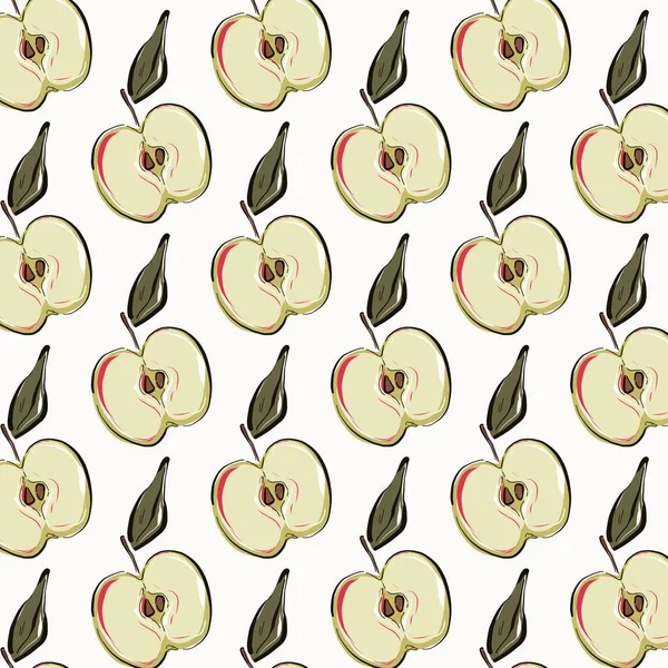 Padrão de repetição de maçã. Fruto vegetariano textura orgânica. Design saudável doce. Arte vetorial —  Vetores de Stock