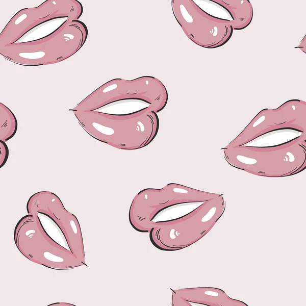 Patrono nu sem costura com lábios nus sexy. Design de ilustração de lábios desenhados à mão de beleza —  Vetores de Stock