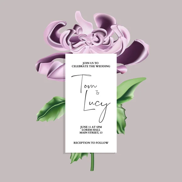 手绘植物菊花与叶结婚卡模板。插图。花卉海报，请。婚礼贺卡或邀请函设计的矢量安排 — 图库矢量图片