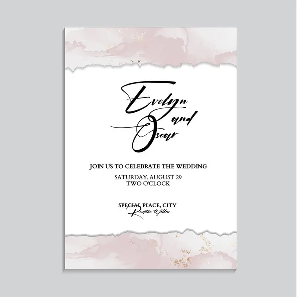 Diseño tierno de oro rosa suave. Tarjetas de invitación de boda con oro de lujo y mármol rosa textura fondo y plantilla de diseño de vector de estilo líquido abstracto . — Vector de stock