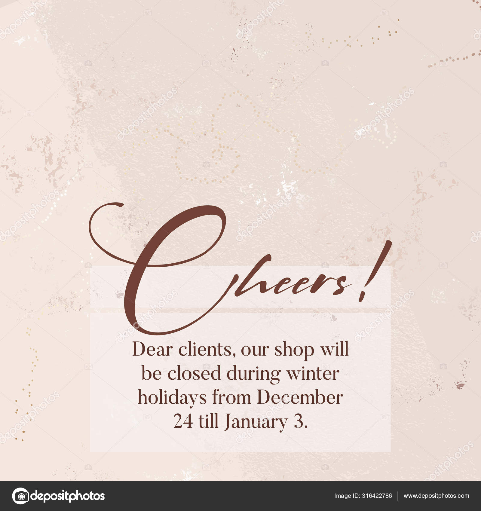 Cheers plantilla de saludo con destellos de lámina de oro y fondo  texturizado de mármol beige. Diseño de textura pastel suave para Banner,  invitación, papel pintado, encabezados, sitio web, anuncios impresos,  embalaje, image size:1600x1700