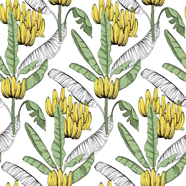 Banane Personnalisé Tissu Jungle Motif Sans Couture Exotique Exotique Tropicale — Image vectorielle