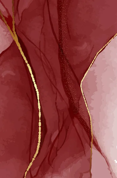 Arte resina, marsala rosso scuro sfondo astratto. Elegante boho decorazione rustica, flusso di liquidi, acquerello arte fine in vettore, turbinii di inchiostro, flusso — Vettoriale Stock