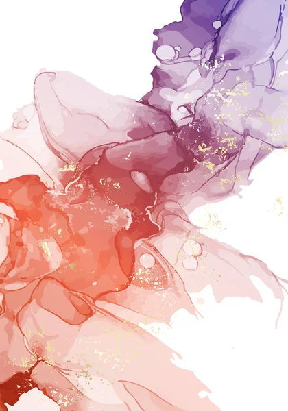 Pinceau aquarelle abstrait or liquide isolé sur blanc, palette de couleurs d'encre d'alcool rose mode, frottis grunge violet rouge, palette de fard à joues or violet rouge — Image vectorielle