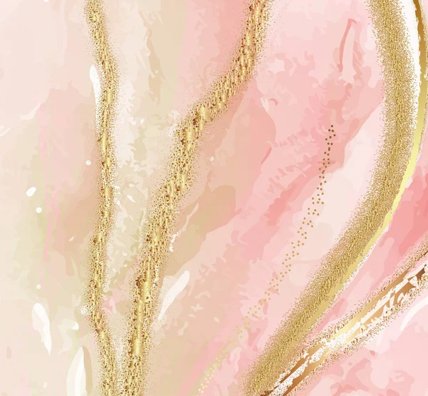 Fundo aquarela abstrato criativo. Papel digital sutil rosa pastel, arte da resina no vetor. Grunge vintage fluxo líquido macio em rosa rosa e ouro cores gradiente — Vetor de Stock