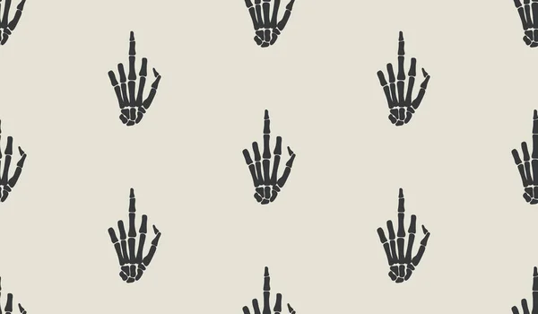 Fuck gesture sign, rentgen hand bones seamless pattern design. Skeleton hand background. Funny tattoo old school print, wrapping paper, fabrics, branding, cloth print — Stock vektor