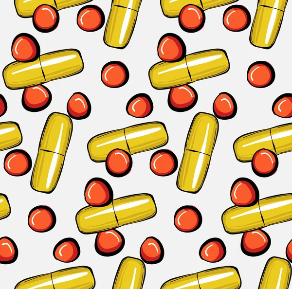 Piller drogmönster. Enkel upprepning vitamin medicinsk bakgrund, kemisk kapsel medicinering design. Sömlösa tabletter dekoration — Stockfoto