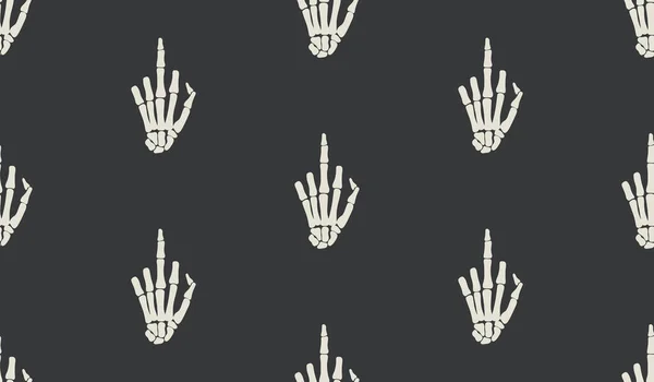 Fuck gesture sign, rentgen hand bones seamless pattern design. Skeleton hand background. Funny tattoo old school print, wrapping paper, fabrics, branding, cloth print dark art. metal print — Διανυσματικό Αρχείο