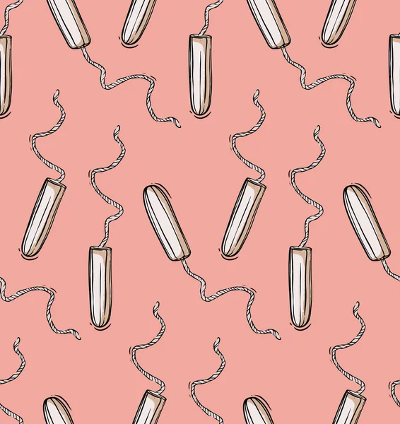 Tamponok higiéniai nő orvosi zökkenőmentes minta, menstruációs párnák, egészségügyi szalvéták, menstruációs védelem, pms design. Kézzel rajzolt egészségügyi önellátás vázlat háttér — Stock Vector