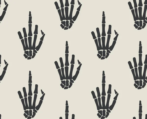 Fuck gesture sign, rentgen hand bones seamless pattern design. Skeleton hand background. Funny tattoo old school print, wrapping paper, fabrics, branding, cloth print — Vetor de Stock