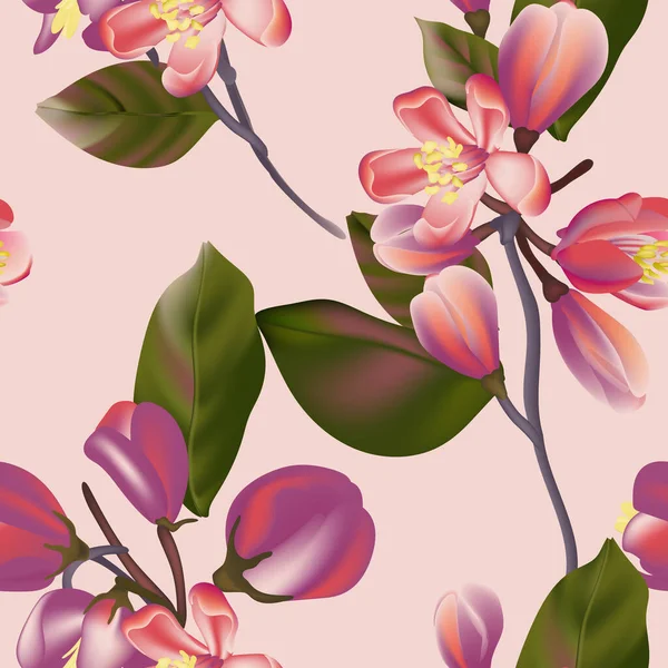 ベクトルのシームレスな花柄、カラフルなインテリア壁紙のデザイン、バイオレット植物の春の花 . — ストックベクタ