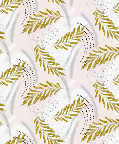 Bladerkruid tropische jungle. Naadloze palm bladeren tropisch patroon, botanische vaction kwekerij print in neutrale kleuren. Vakantie herhaling ontwerp in vector — Stockvector