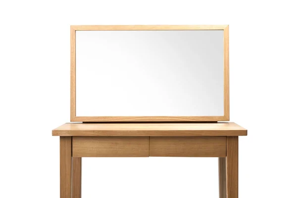 白い背景に鏡が隔離された木製のドレッシングテーブル — ストック写真