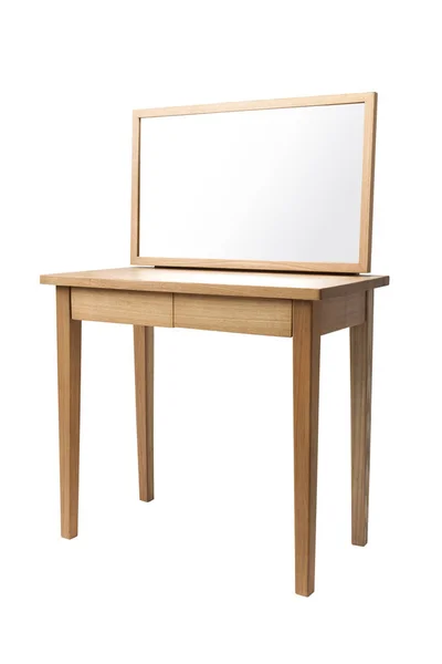 Mesa Vestir Madeira Com Espelho Isolado Fundo Branco — Fotografia de Stock