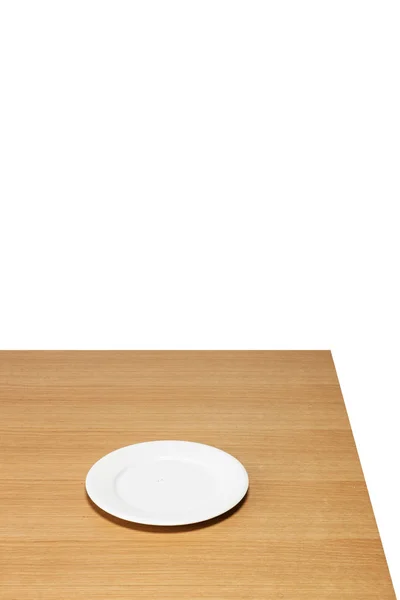 Fehér Üres Étel Asztalon Elszigetelt Fehér Háttér — Stock Fotó