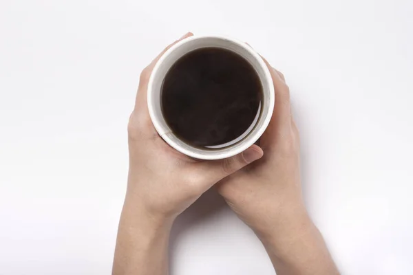 Woman Hand Hold Coffee Cup Isolated White Background — Stock Photo, Image